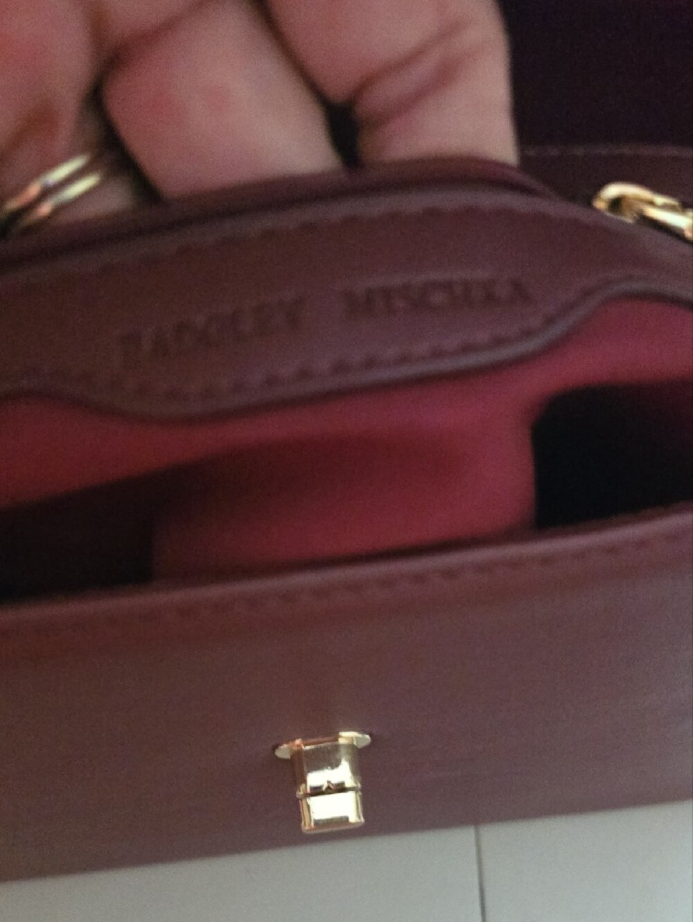 Badgley Mischka Wine Studded Top-Handle Satchel with Gold Hardware - Picture 5 of 7